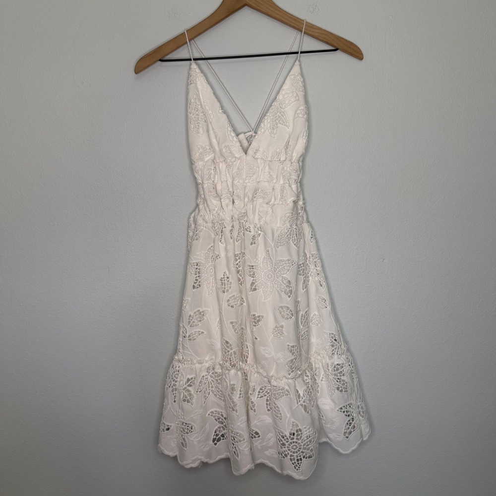 Kasia - White Floral Eyelet Embroidered Open Back Dress Size Small